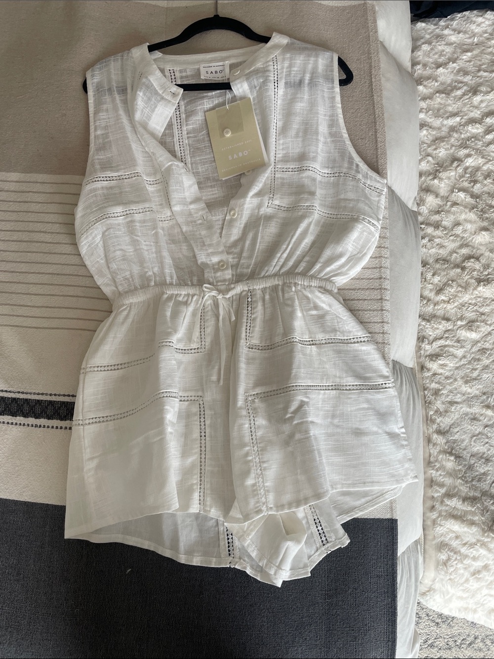 Women's White Sleeveless Swim Coverup Romper - Picture 4 of 5